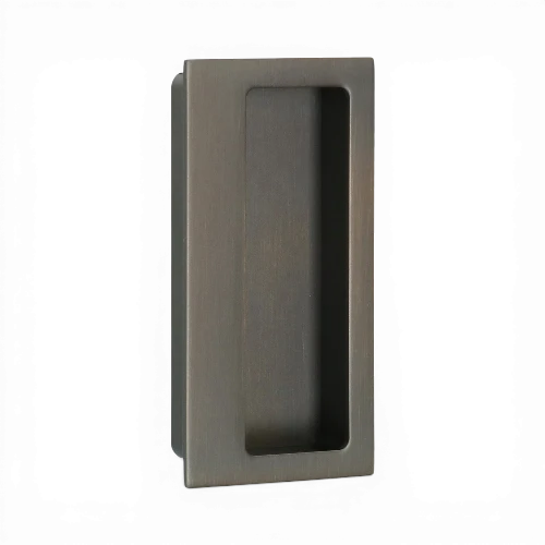 Cuvette encastree rectangulaire laiton saillie petit modele 100x50mm Quincalux ref 850-06, bronze mat, porte galandage