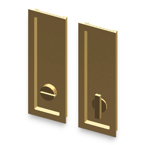 Detail cuvette encastree laiton avec condamnation Quincalux 850-03/RW, vantail porte galandage,porte salle de bain