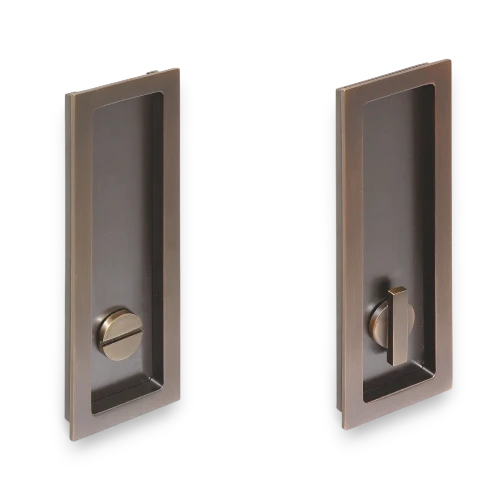 Poignee encastree laiton avec condamnation en saillie Quincalux, porte galandage salle de bain, distribution artidesign