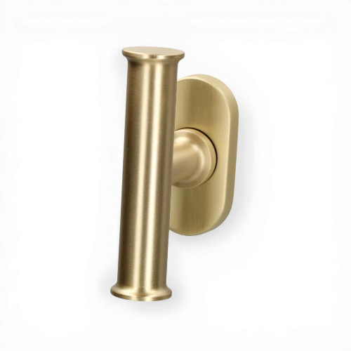 Poignee fenetre en T laiton mat satin Athena Quincalux, rosace ovale, oscillo-battant, finition 22