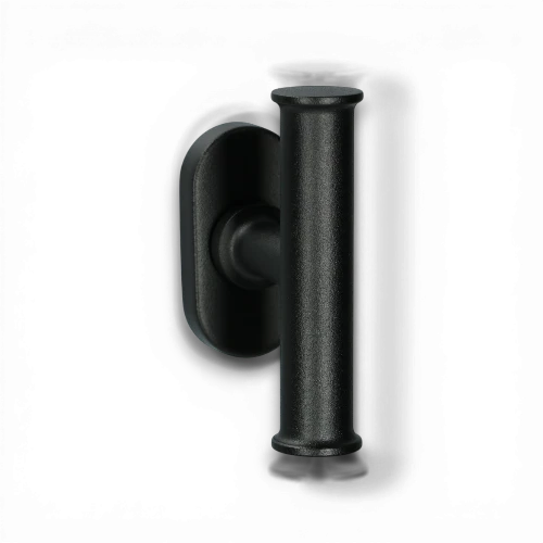 Poignee fenetre en T Athena laiton noir mat texture Quincalux, finition 60, oscillo-battant