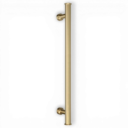 Detail tirant laiton Athena Quincalux, patine laiton vernie a froid, usage quotidien intensif