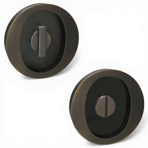 Poignee encastree ronde Osaka laiton massif Quincalux, diam 85mm prof 13mm, compatible Scrigno 50mm
