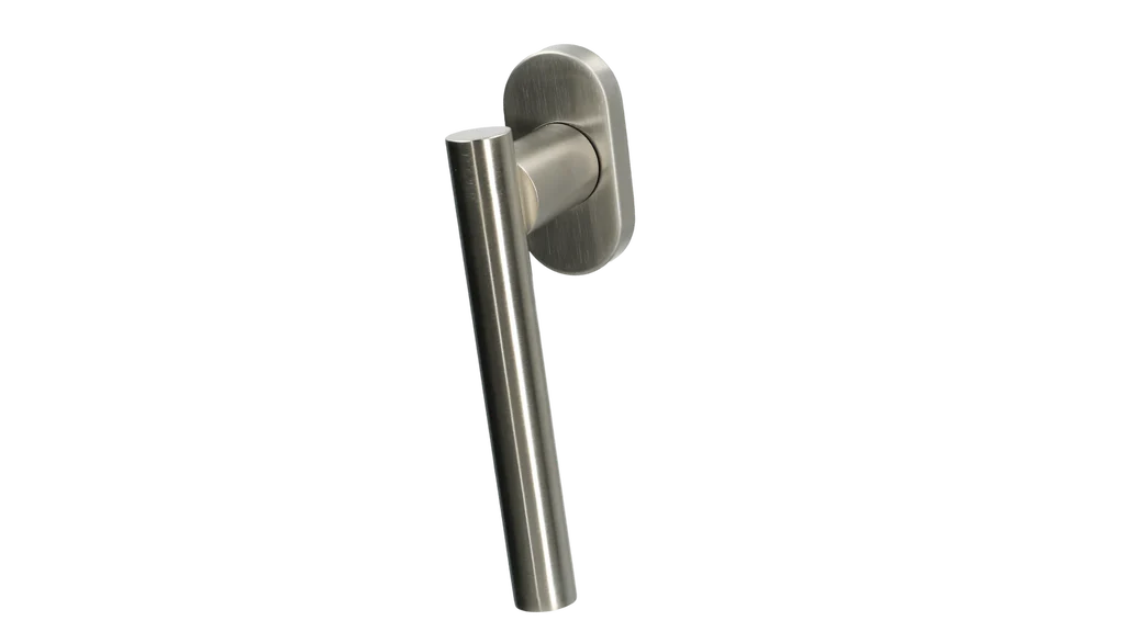 Béquille de fenêtre Madrid en L laiton massif patiné nickel mat satiné – Quincalux