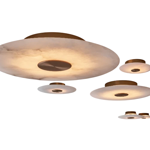 Plafonniers Bide Bert Frank 4 tailles albâtre et laiton massif — vue d'ensemble flush mount IP65
