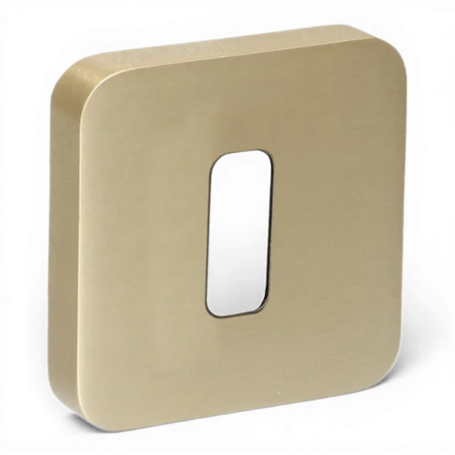 Rosace carree laiton brosse Quincalux avec trou de cle, pour bequille de porte carre ou L